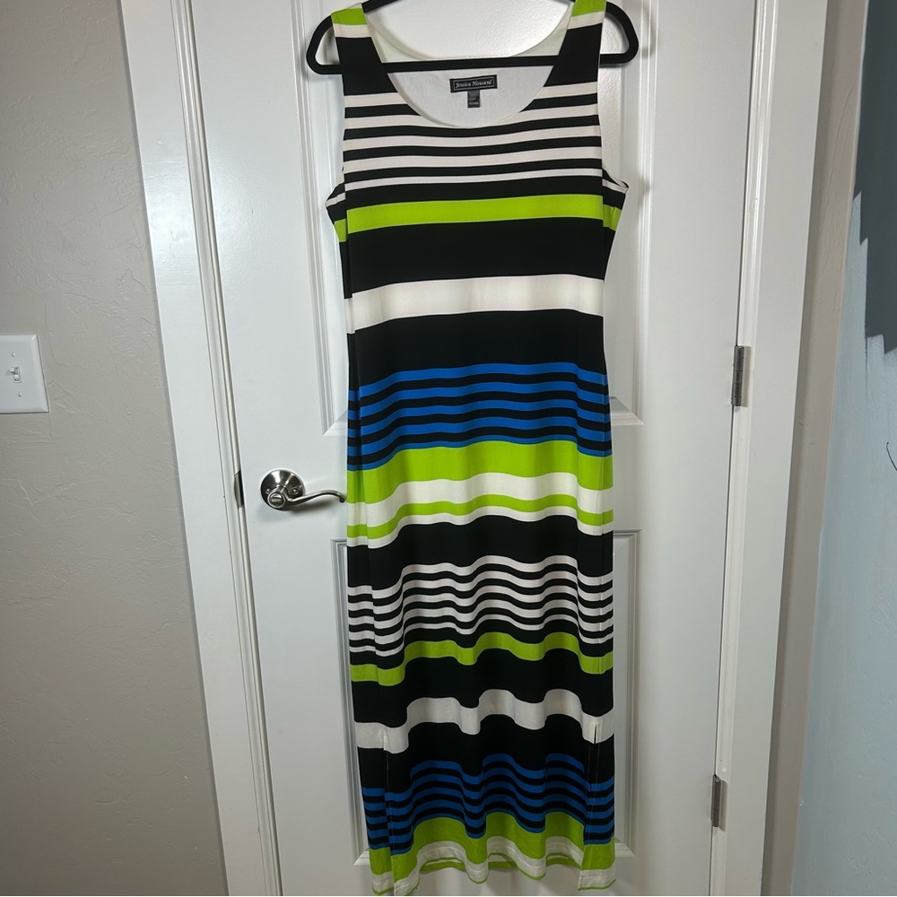 Jessica‎ Howard Blue Green Striped Sleeveless Maxi Dress Women’s Size Large